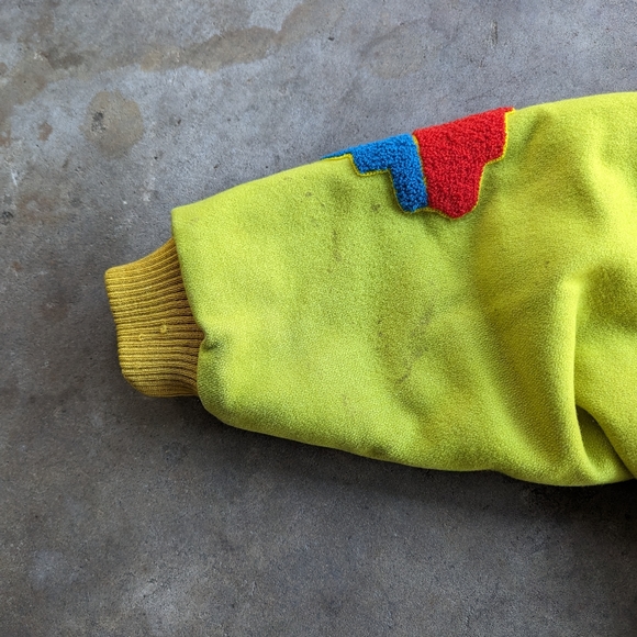 Vintage Nobuo Ikeda Lime Green Wool World Map Patch Bomber Jacket RARE Vintage - Picture 6 of 11